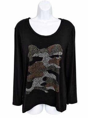 Black Rhinestone Top Talla y Moda EU 52 | Flattering Fit | Sparkly Cotton Blend